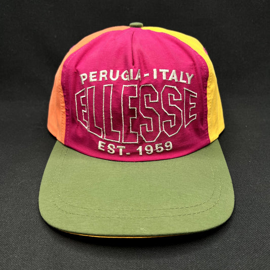 Vintage Ellesse Perugia Italy Colorblock Snapback Hat Neon 90s Cap