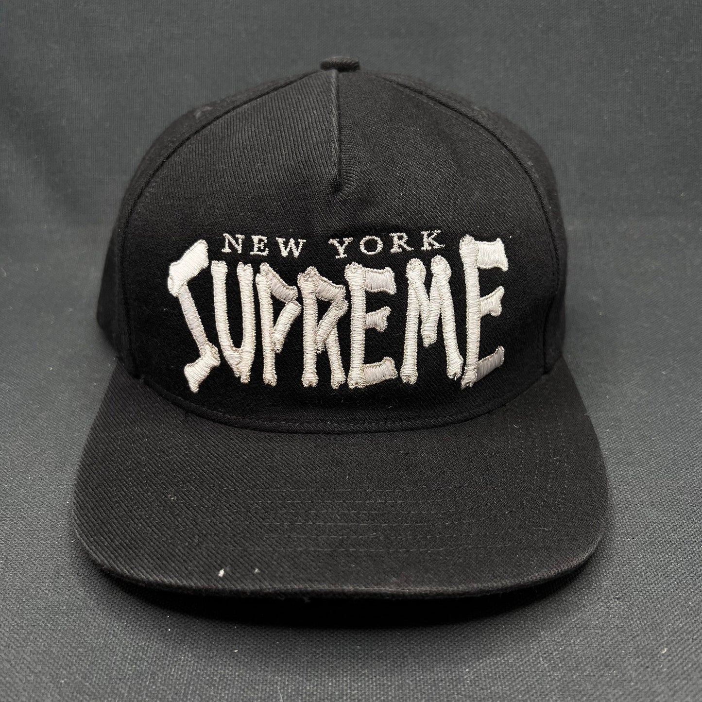 Supreme New York Bones Logo Snapback Hat Black USA Made