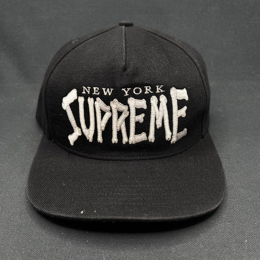 Supreme New York Bones Logo Snapback Hat Black USA Made