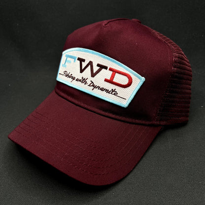 Fishing With Dynamite FWD Otto Snapback Trucker Hat Burgundy Mesh Cap