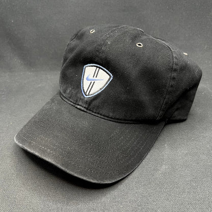 Vintage Nike Soccer Shield Strapback Hat Black Swoosh Cap Y2K