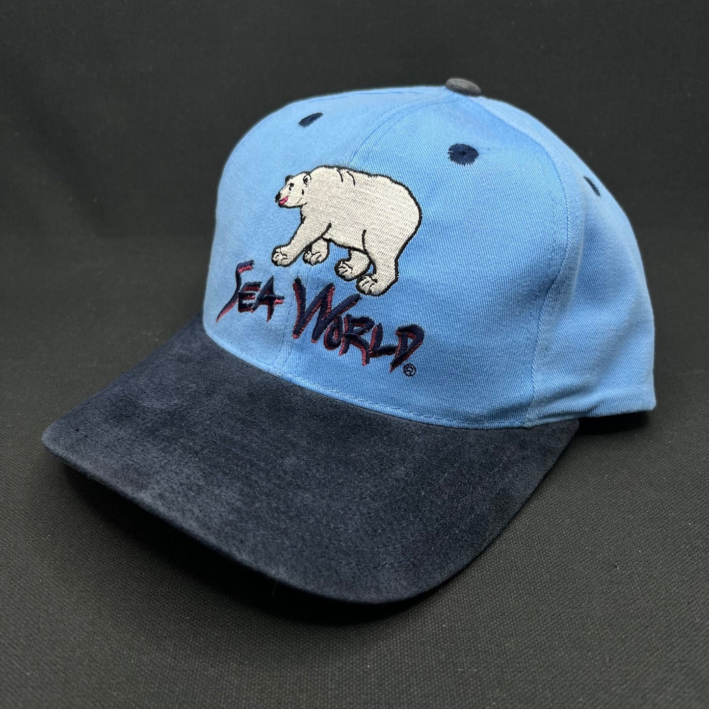 Vintage SeaWorld Polar Bear Snapback Blue Strapback Hat USA Theme Park