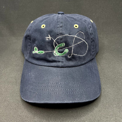 Vintage Western Fly Fishing August 3, 2002 Leather Strapback Hat Navy