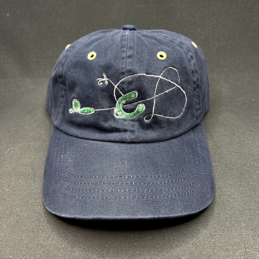 Vintage Western Fly Fishing August 3, 2002 Leather Strapback Hat Navy