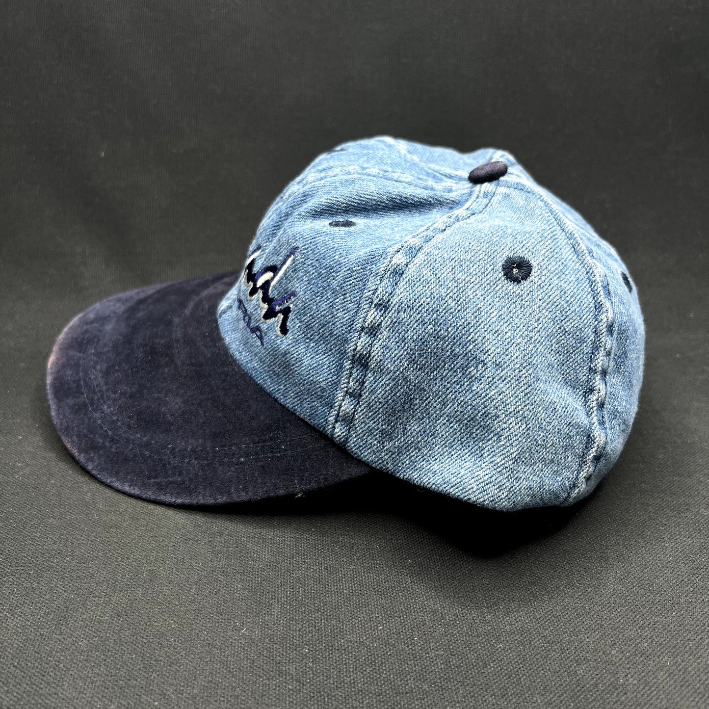 Vintage Canada Victoria Denim Snapback Hat Suede Brim Cityscape