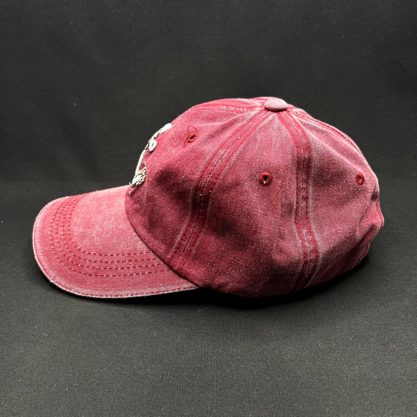 Vintage Nautical Anchor Embroidered Washed Red Cotton Strapback Hat Adjustable