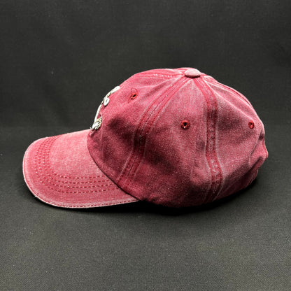 Vintage Nautical Anchor Embroidered Washed Red Cotton Strapback Hat Adjustable
