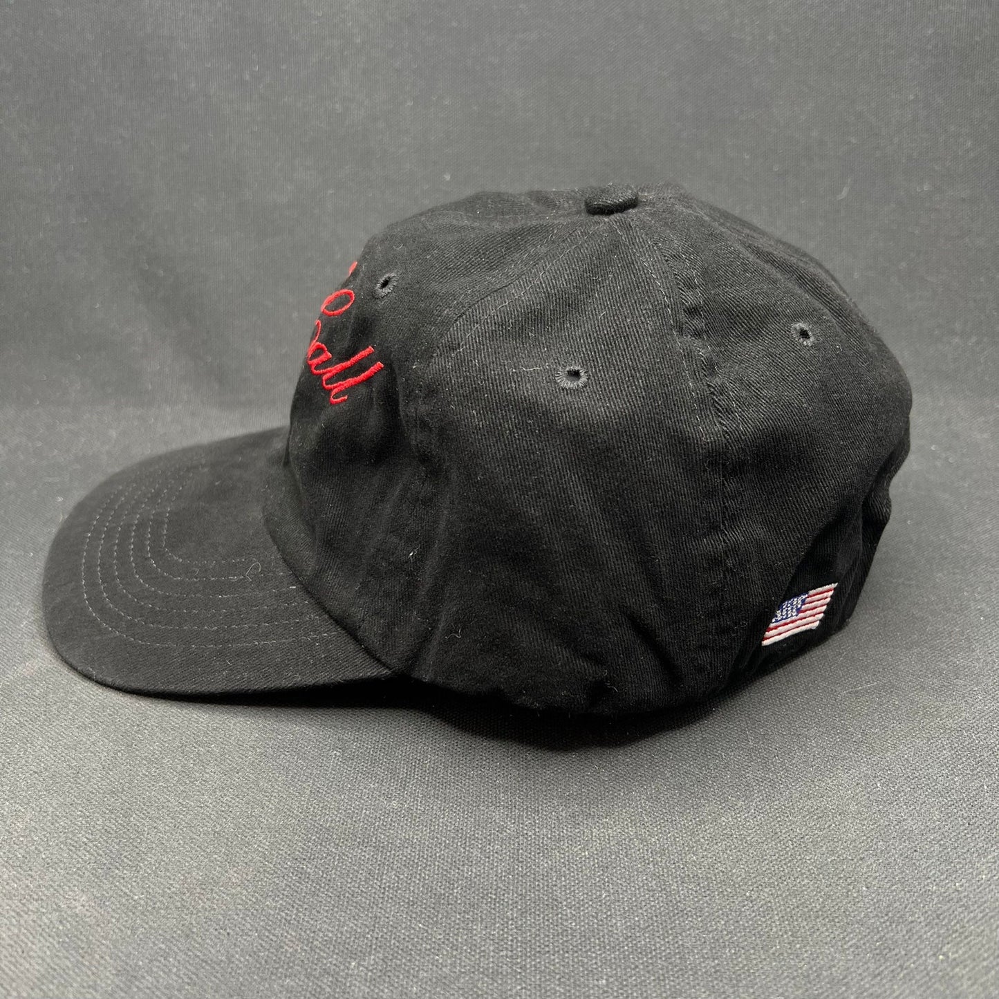 McCall Motor Works Strapback Hat Black Red Script USA Flag Cap