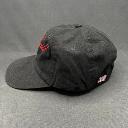 McCall Motor Works Strapback Hat Black Red Script USA Flag Cap
