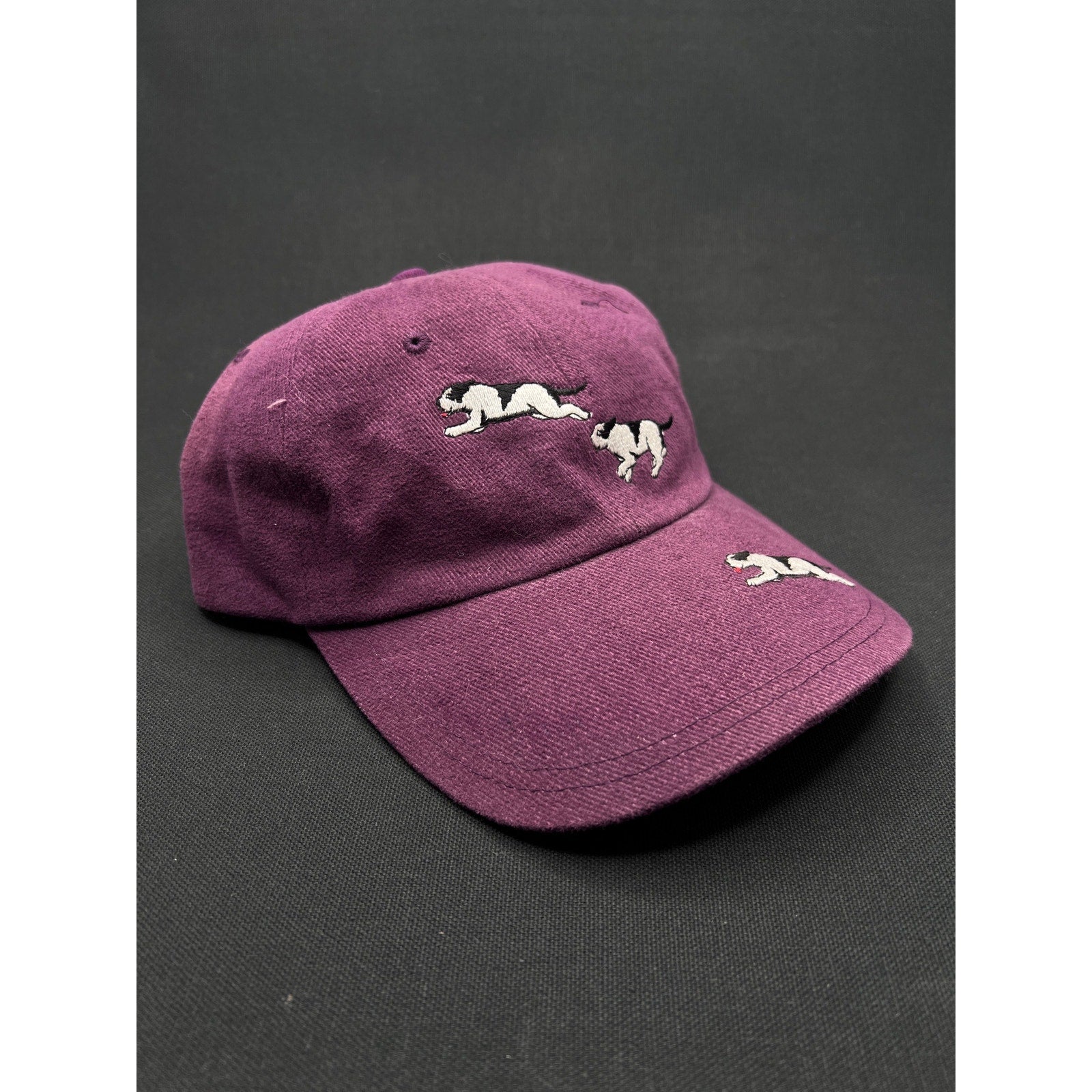 Vintage 90's Run With The Big Dogs Running Puppies Strapback Hat Maroon Dad Cap