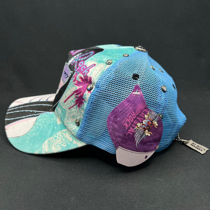 Crystal Rock Christian Audigier Blue Rhinestone Trucker Snapback Hat