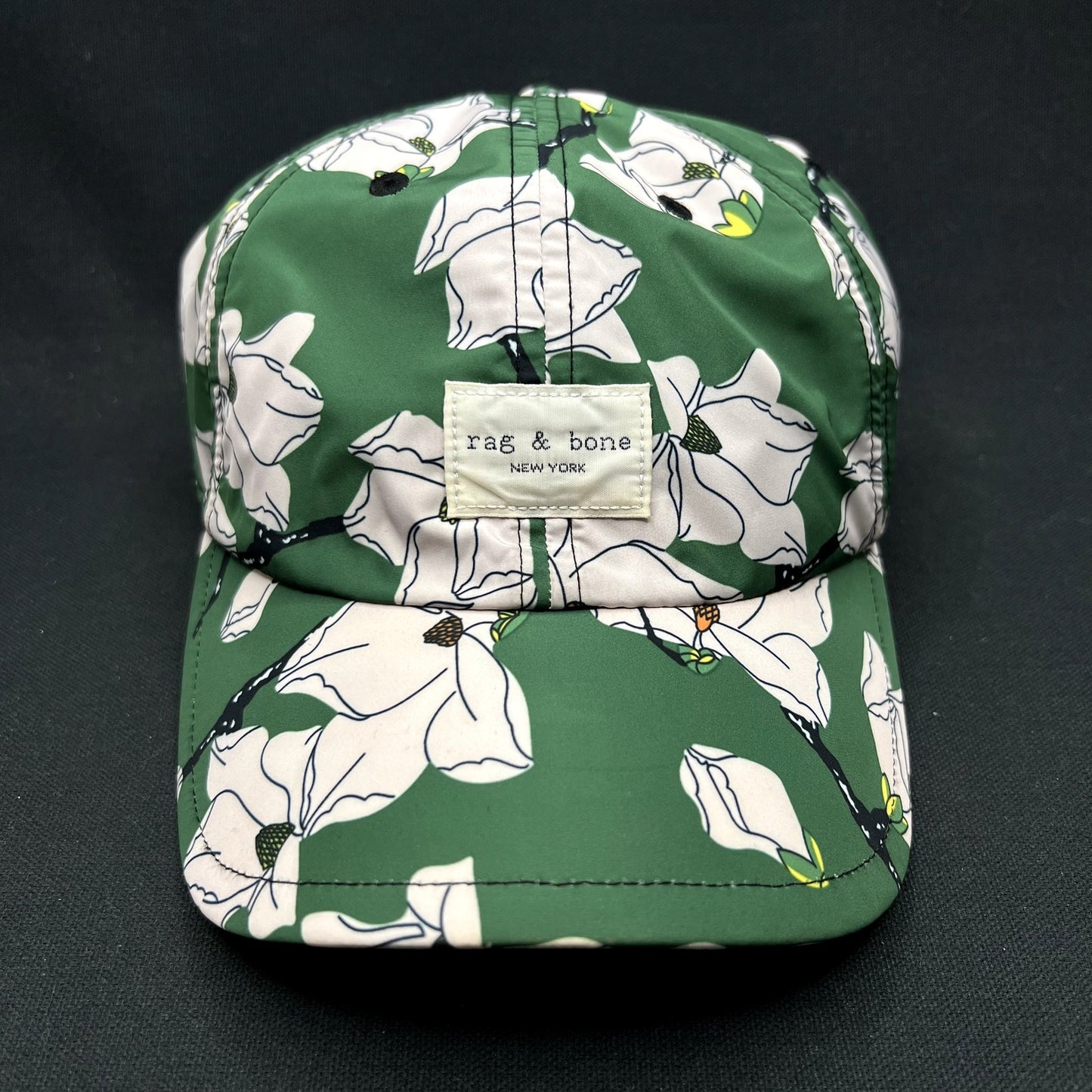 Rag & Bone New York Floral Strapback Hat Green Magnolia Print Cap