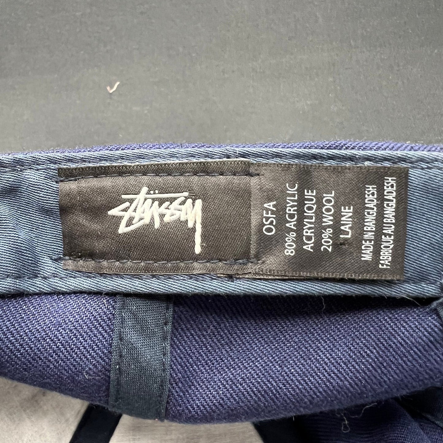Stussy Box Logo Strapback Hat Navy Minimal Streetwear Cap