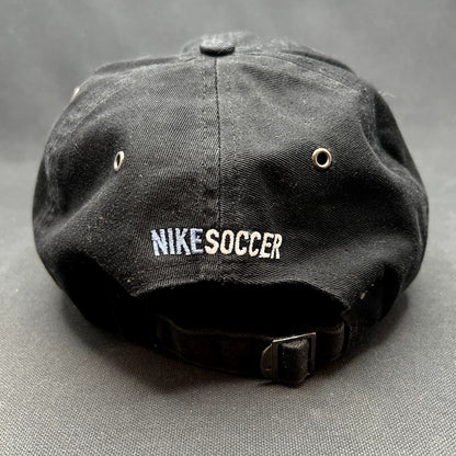 Vintage Nike Soccer Shield Strapback Hat Black Swoosh Cap Y2K