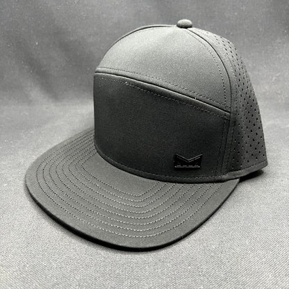 Melin Trenches Hydro Black Snapback Hat Water Resistant Performance Cap