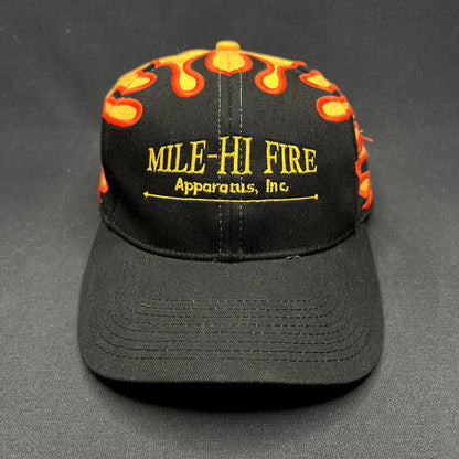 Vintage Mile-Hi Fire Apparatus Flame Strapback Hat Firefighter Wildland Helicopter Cap