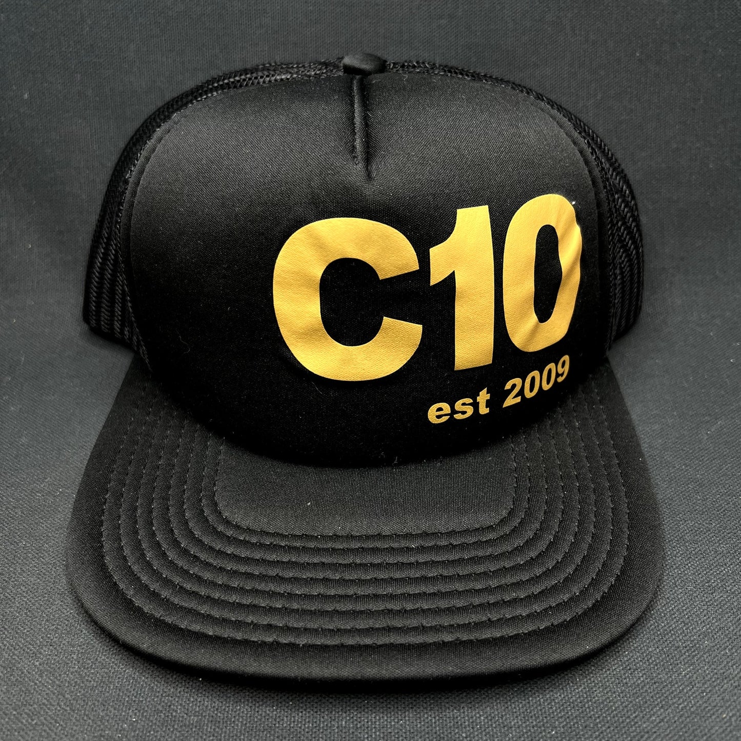 Cloud 10 C10 Otto Trucker Snapback Hat Black Gold Mesh Cap