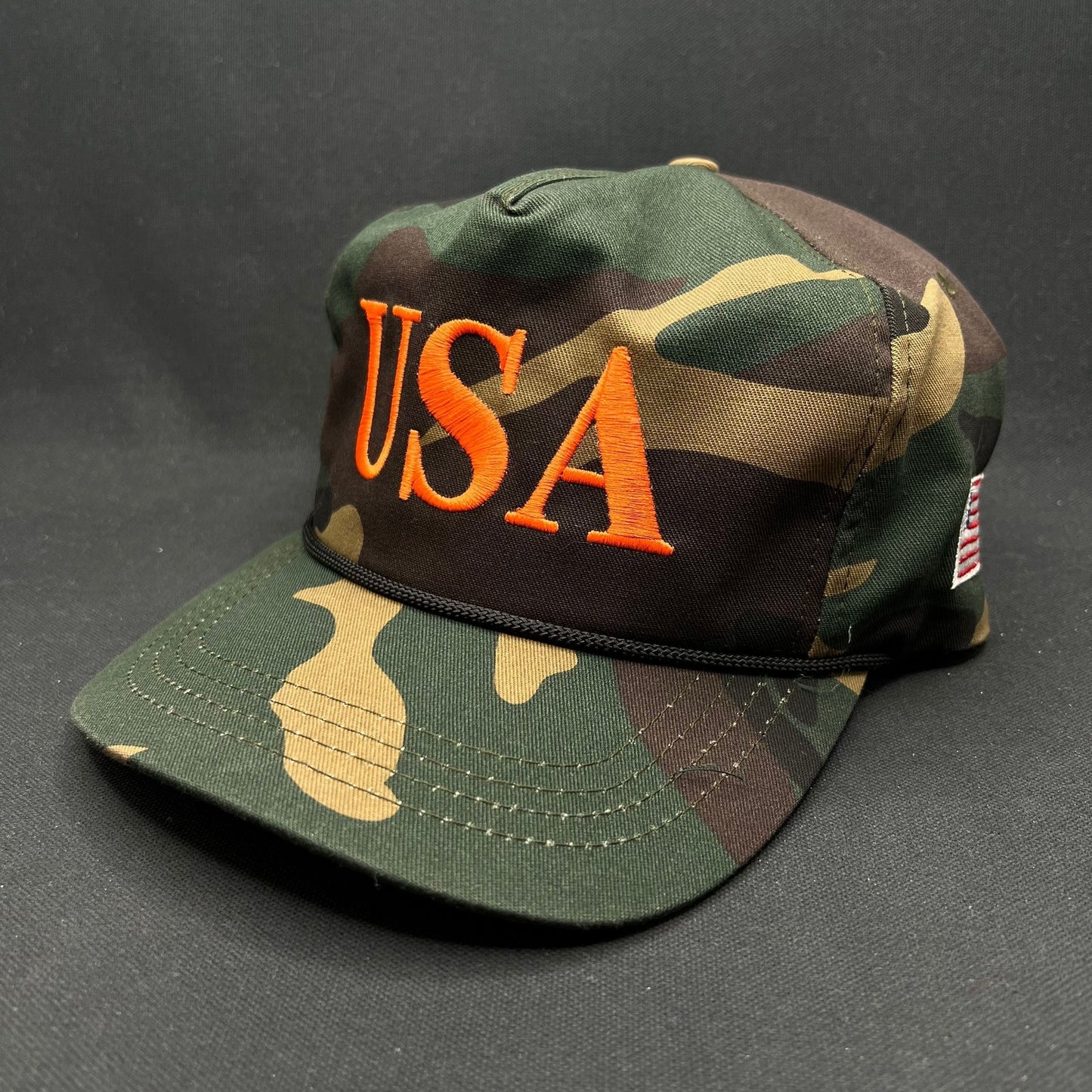 Trump 45 USA Camo Snapback Hat Made in USA Orange Embroidery