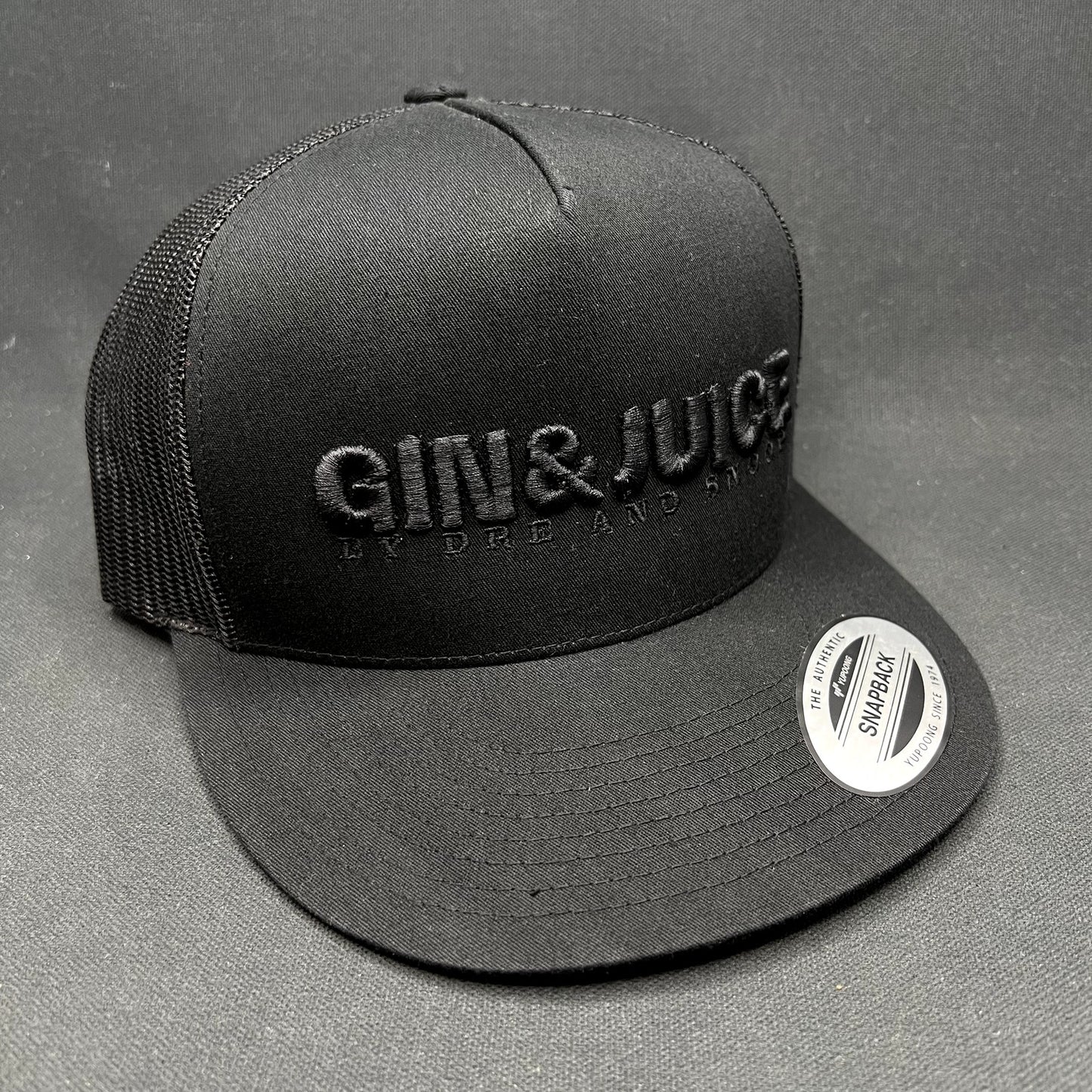 Gin & Juice Trucker Snapback Hat Black Yupoong Mesh Cap