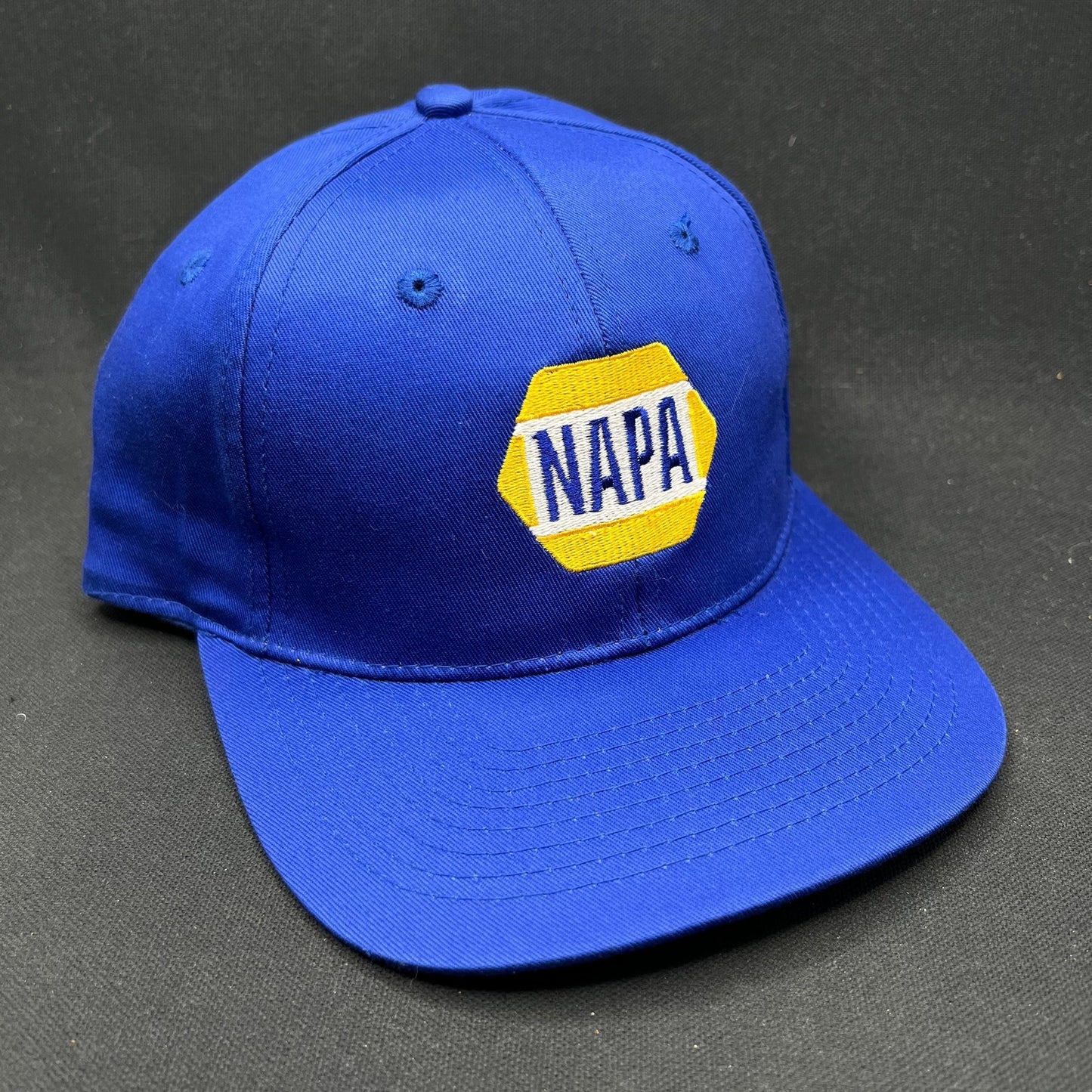Vintage NAPA Racing Snapback Hat Blue Yellow Logo Auto Parts Cap