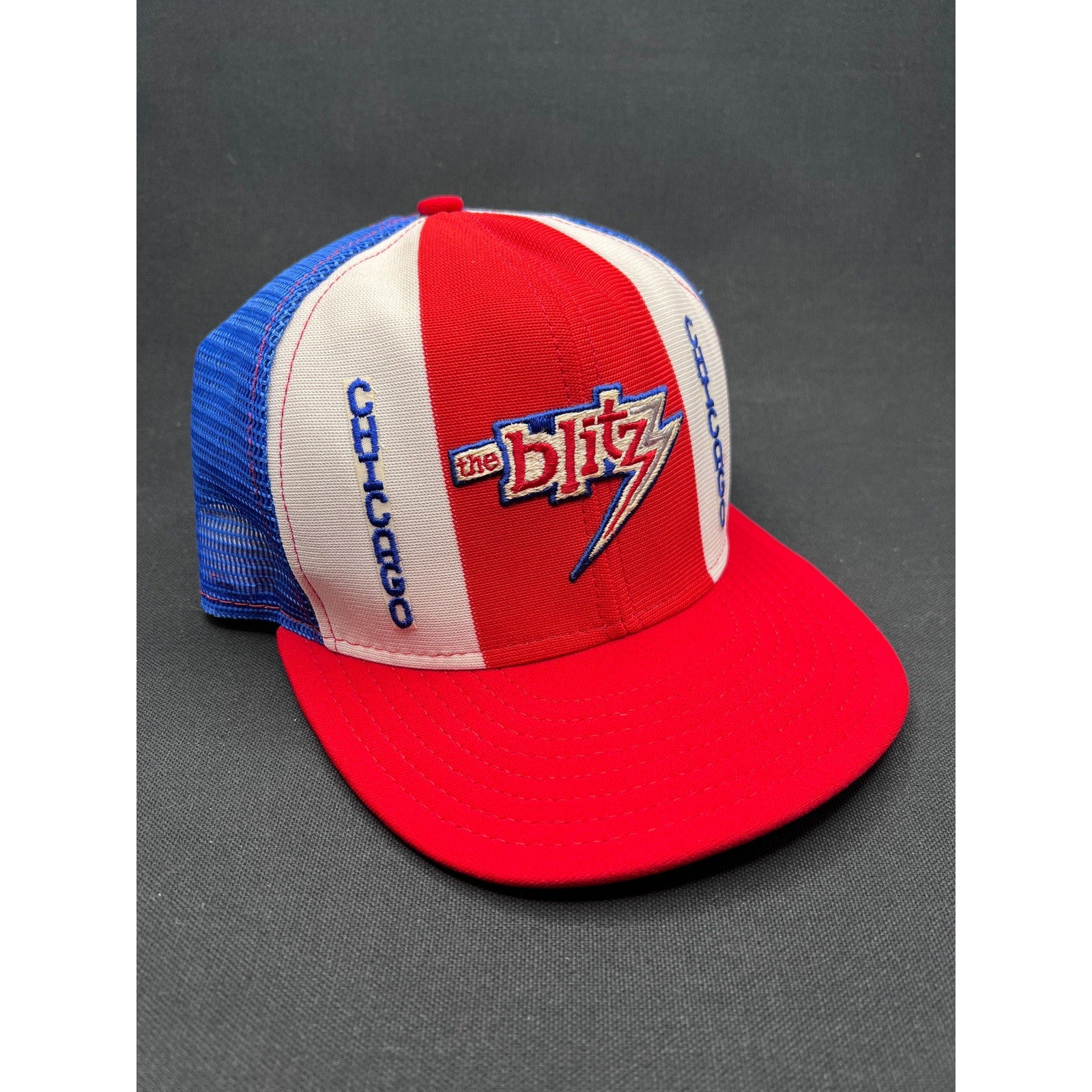 Vintage 1980s Chicago Blitz USFL Snapback Trucker Hat AJD Lucky Stripes USA