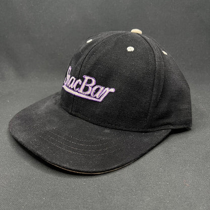 Vintage Snack Bar Snapback Hat Black Purple Script 90s USA
