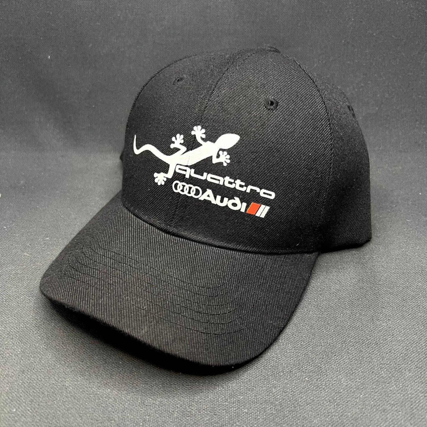 Audi Quattro Gecko Strapback Hat Black Adjustable VW Volkswagen Motorsport