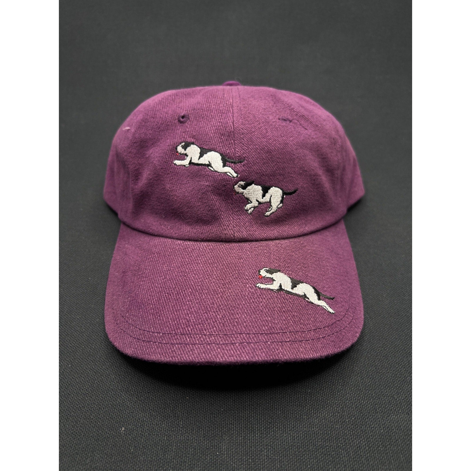 Vintage 90's Run With The Big Dogs Running Puppies Strapback Hat Maroon Dad Cap