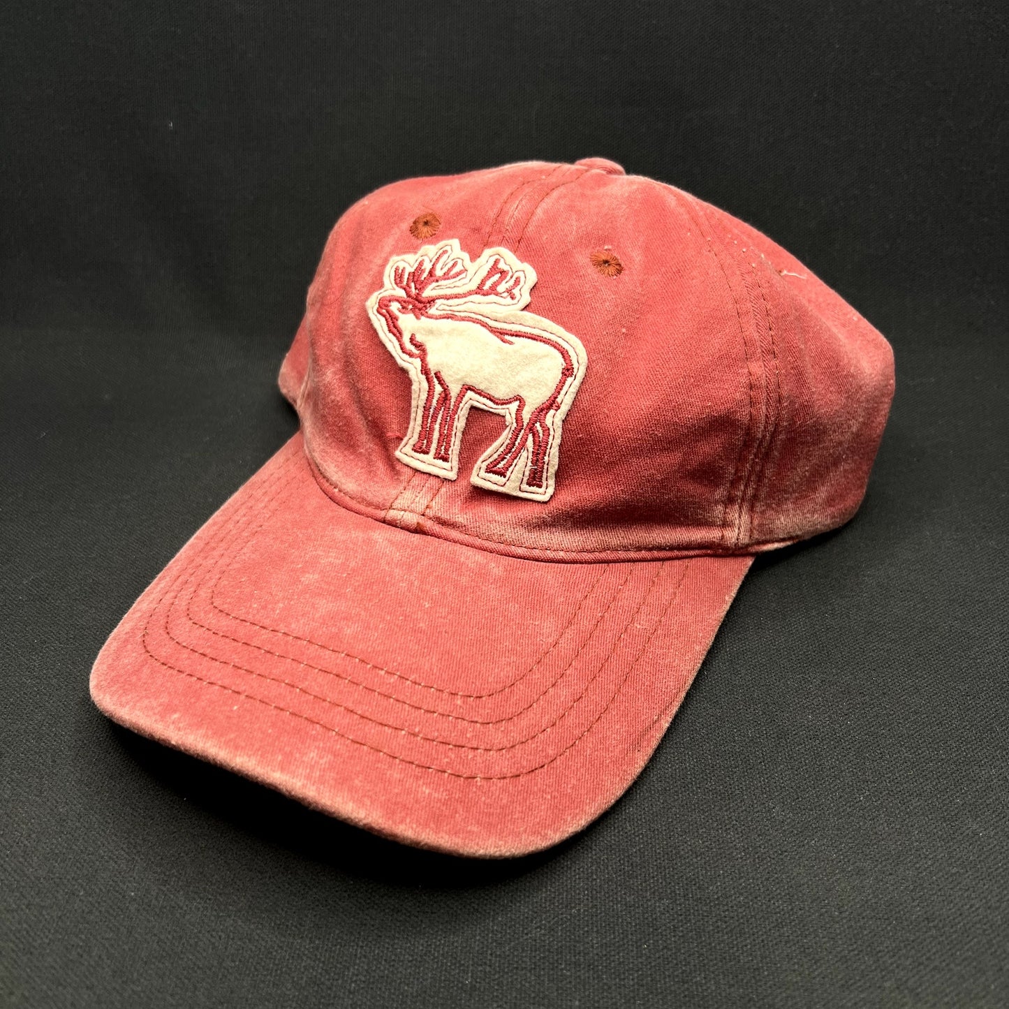 Vintage Retro Elk Deer Strapback Hat Distressed Red Washed Cotton Dad Cap