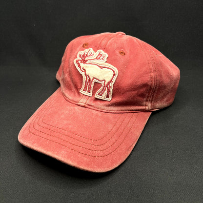 Vintage Retro Elk Deer Strapback Hat Distressed Red Washed Cotton Dad Cap