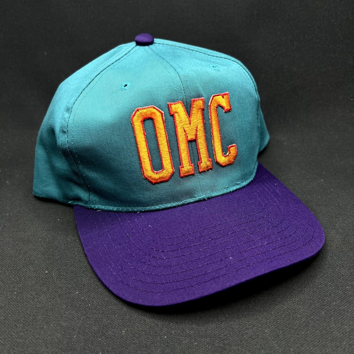 Vintage OMC Snapback Hat Headmaster Teal Purple 90s Outdoor Marine Corp