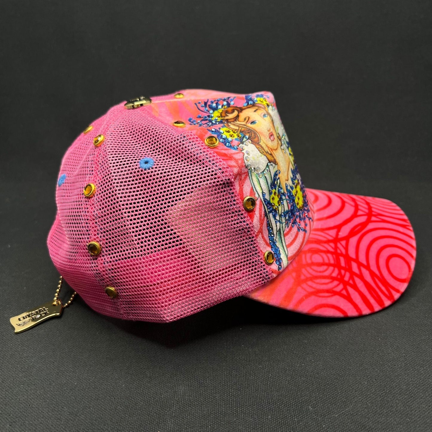 Crystal Rock Christian Audigier Pink Rhinestone Trucker Snapback Hat