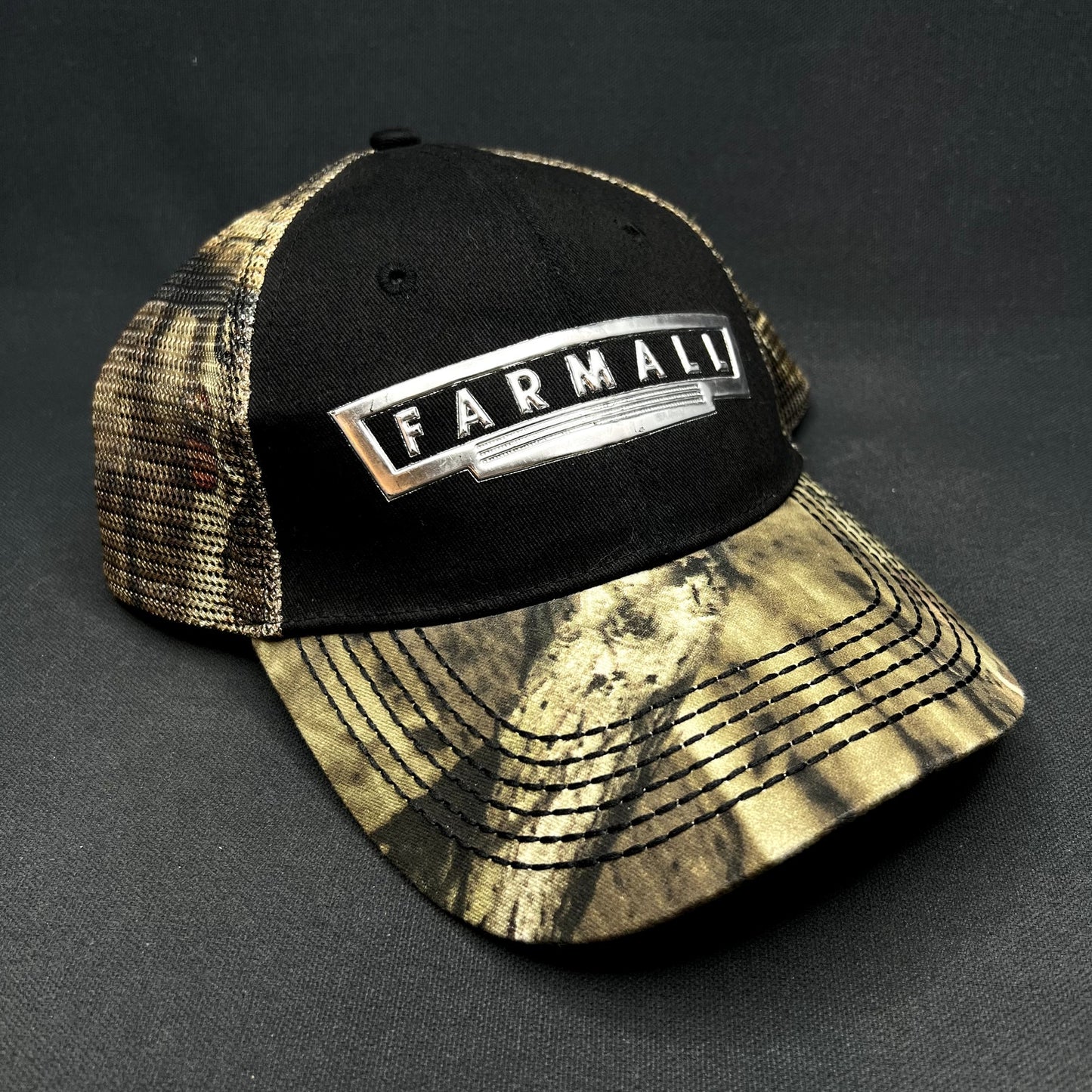 Farmall CNH Trucker Hat Camo Mesh Strapback International Harvester Black Cap