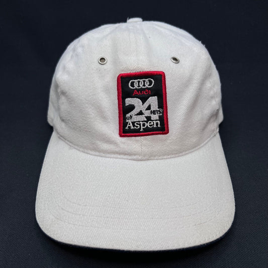 Vintage Audi 24 HRS of Aspen Strapback Hat White Racing Cap