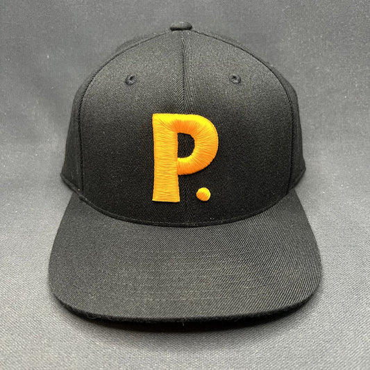 Postino Restaurant Logo Snapback Hat Black Gold Yupoong 110 Flexfit