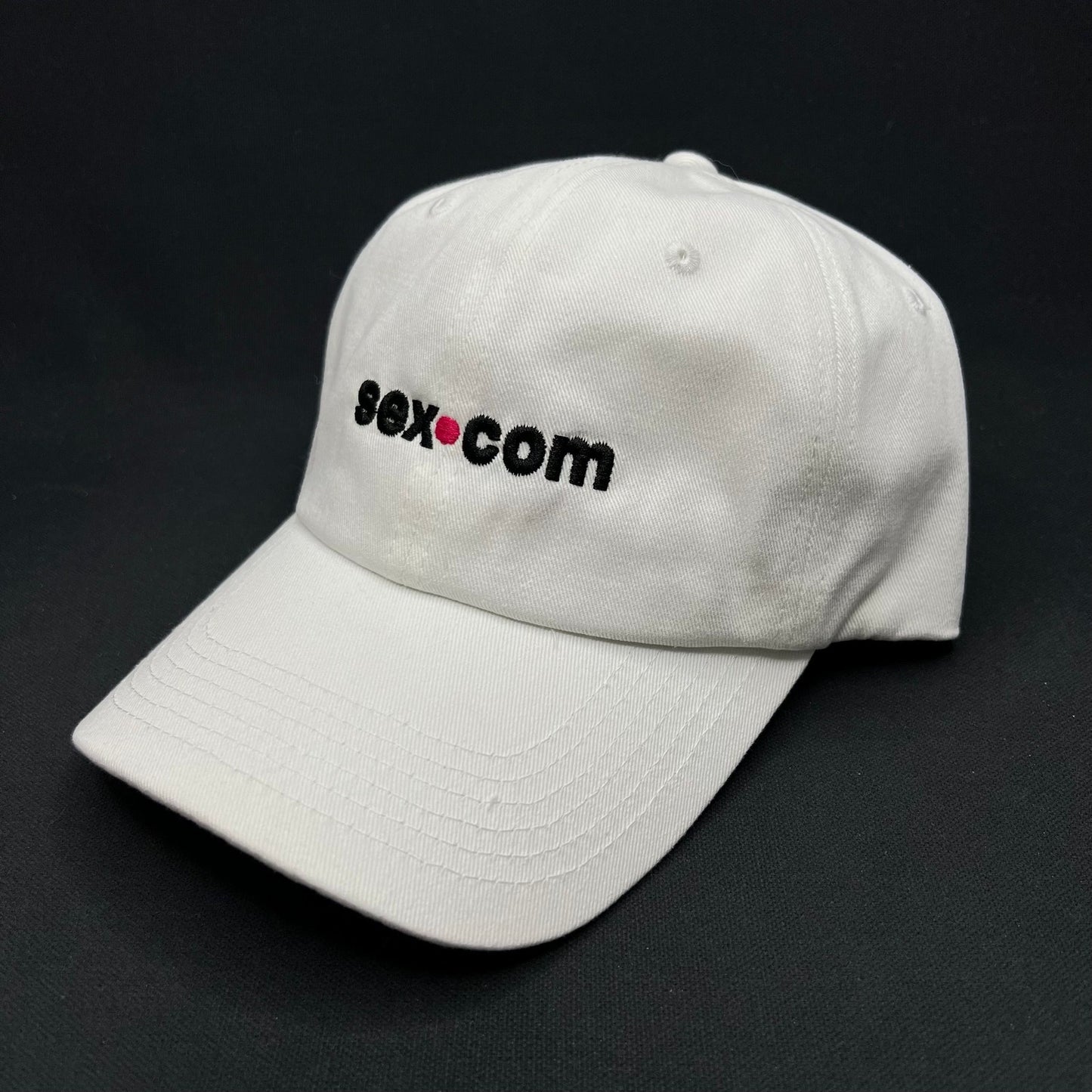 Sex.com White Strapback Hat Minimal Logo Adult Promo Cap Clean