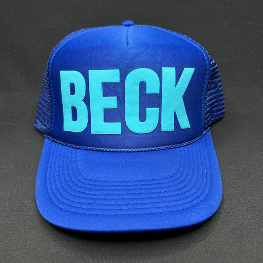 Vintage BECK Trucker Hat Blue Otto Snapback Graphic Foam Mesh Cap