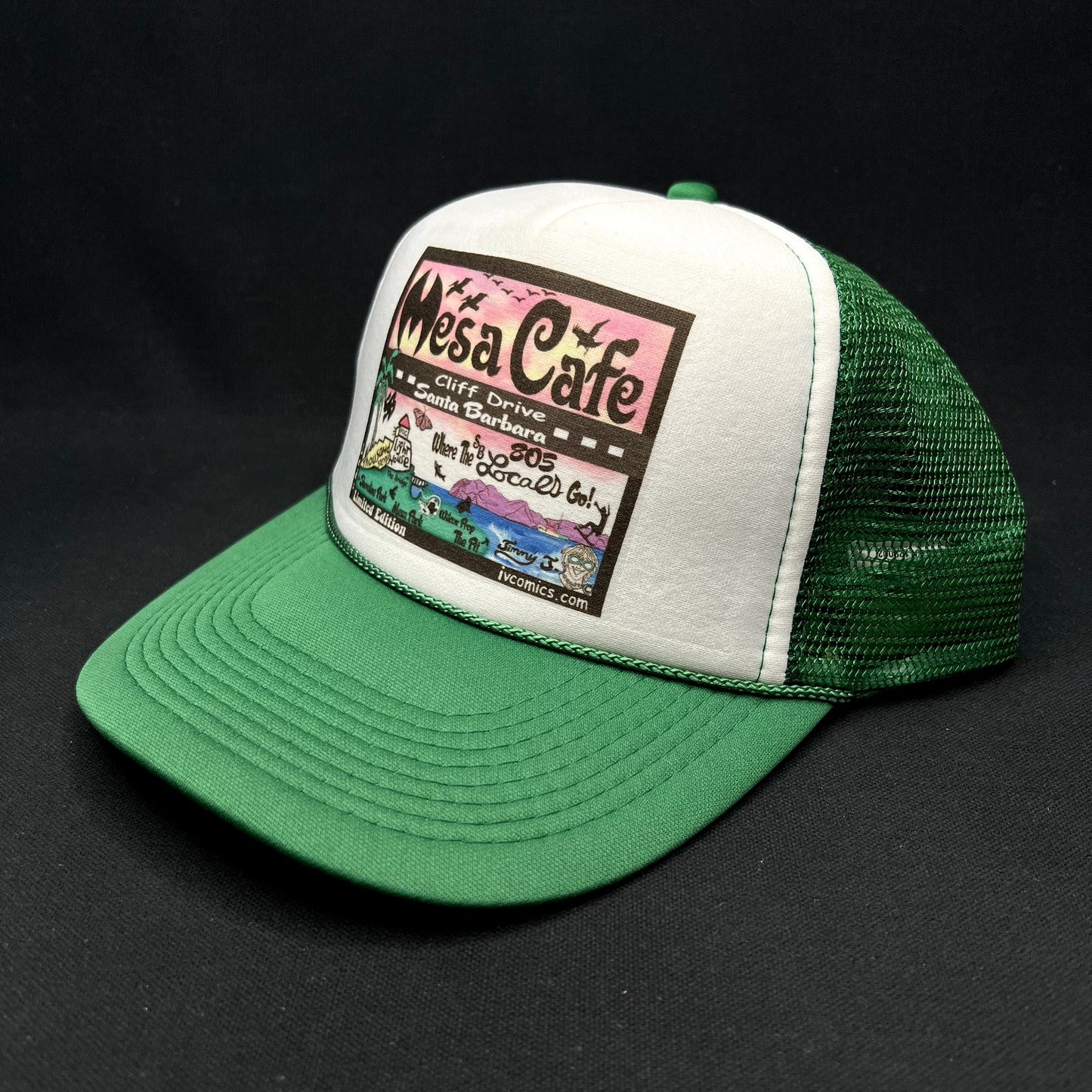Mesa Cafe Santa Barbara Snapback Trucker Hat Green Logo SB 805
