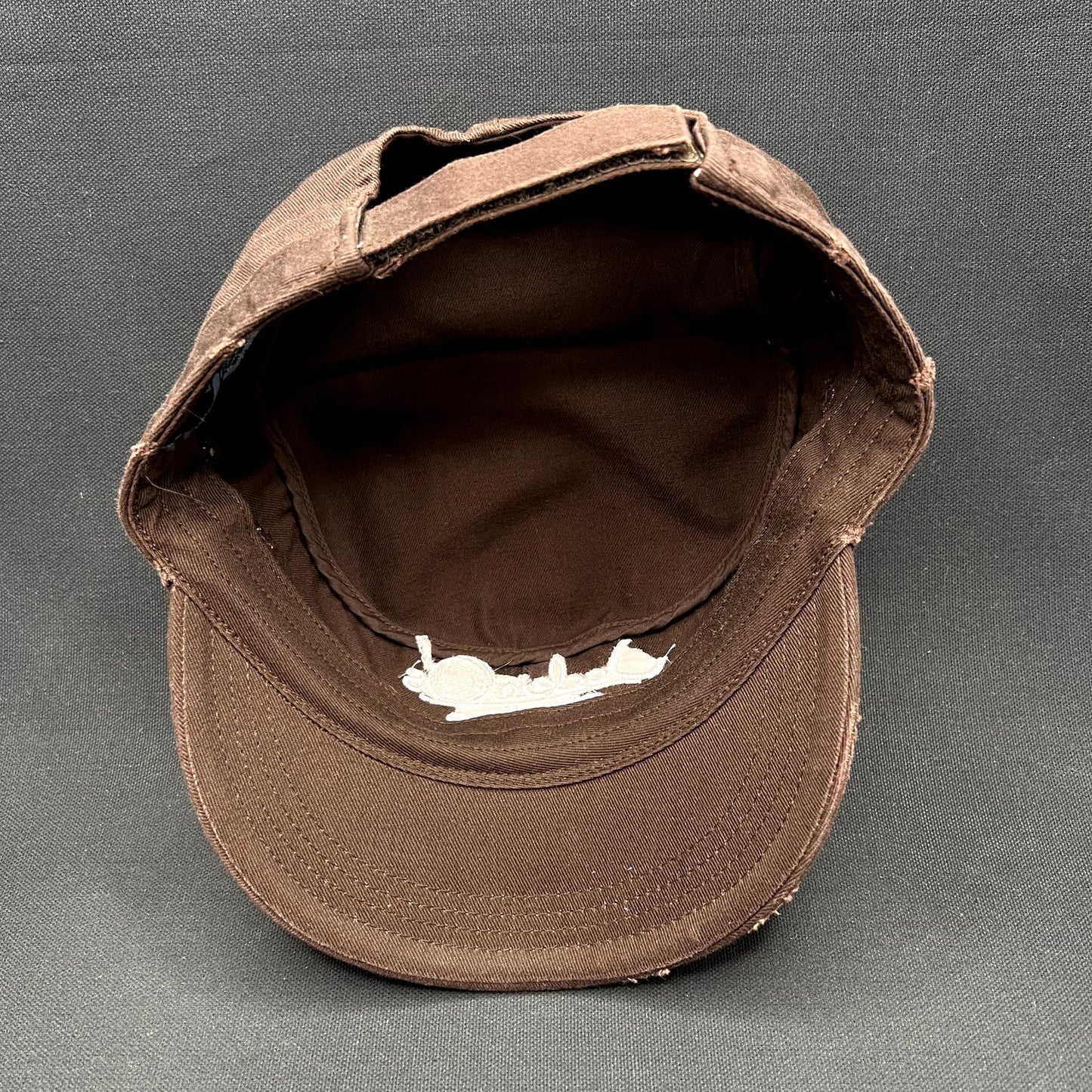 Vintage Jackie’s Athens Ohio Distressed Military Style Cap Brown Adjustable Hat