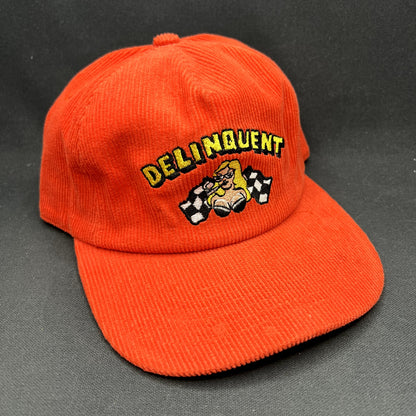 Delinquent Bros Corduroy Snapback Hat Red Racing Pinup Cap