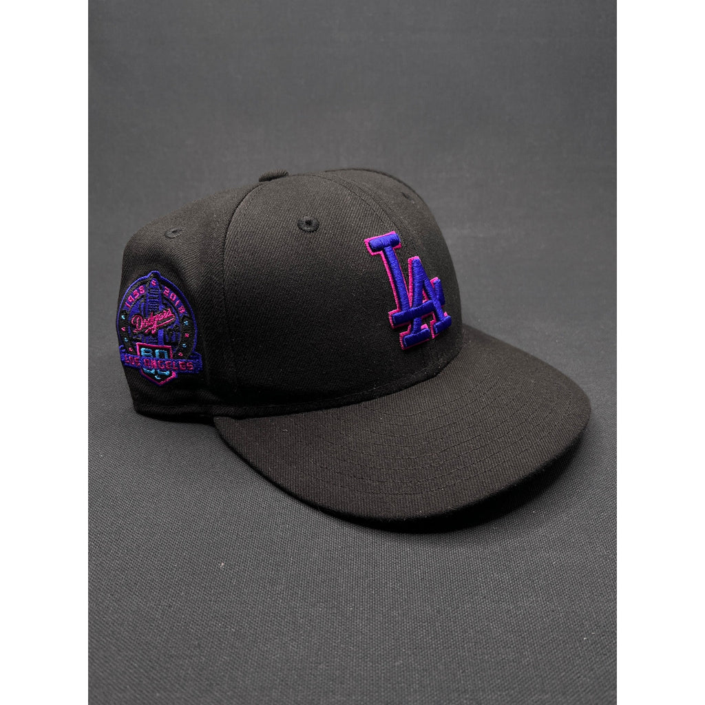 New Era LA “60 Years” Black Fitted Hat – Pink/Blue Embroidery (7 1/4)