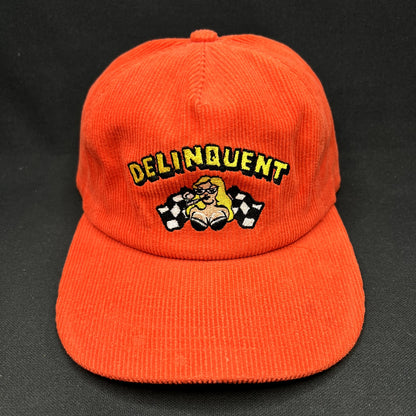 Delinquent Bros Corduroy Snapback Hat Red Racing Pinup Cap