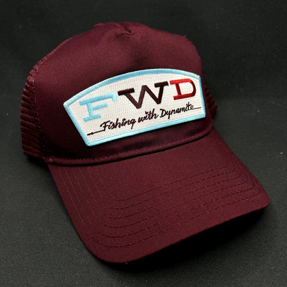 Fishing With Dynamite FWD Otto Snapback Trucker Hat Burgundy Mesh Cap