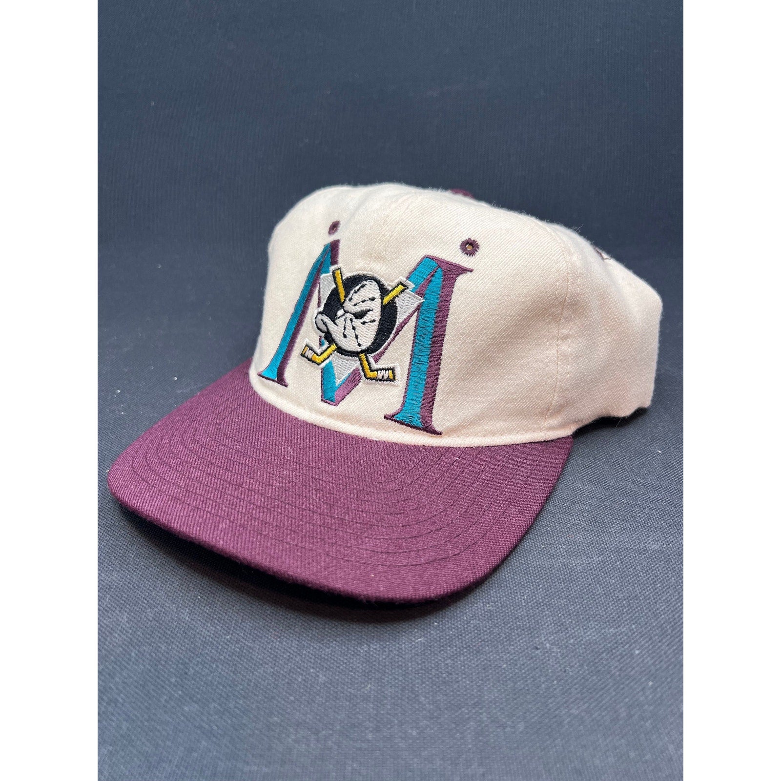 Vintage 90s Mighty Ducks Rare M Logo Starter Hat Made in Korea Team Colors