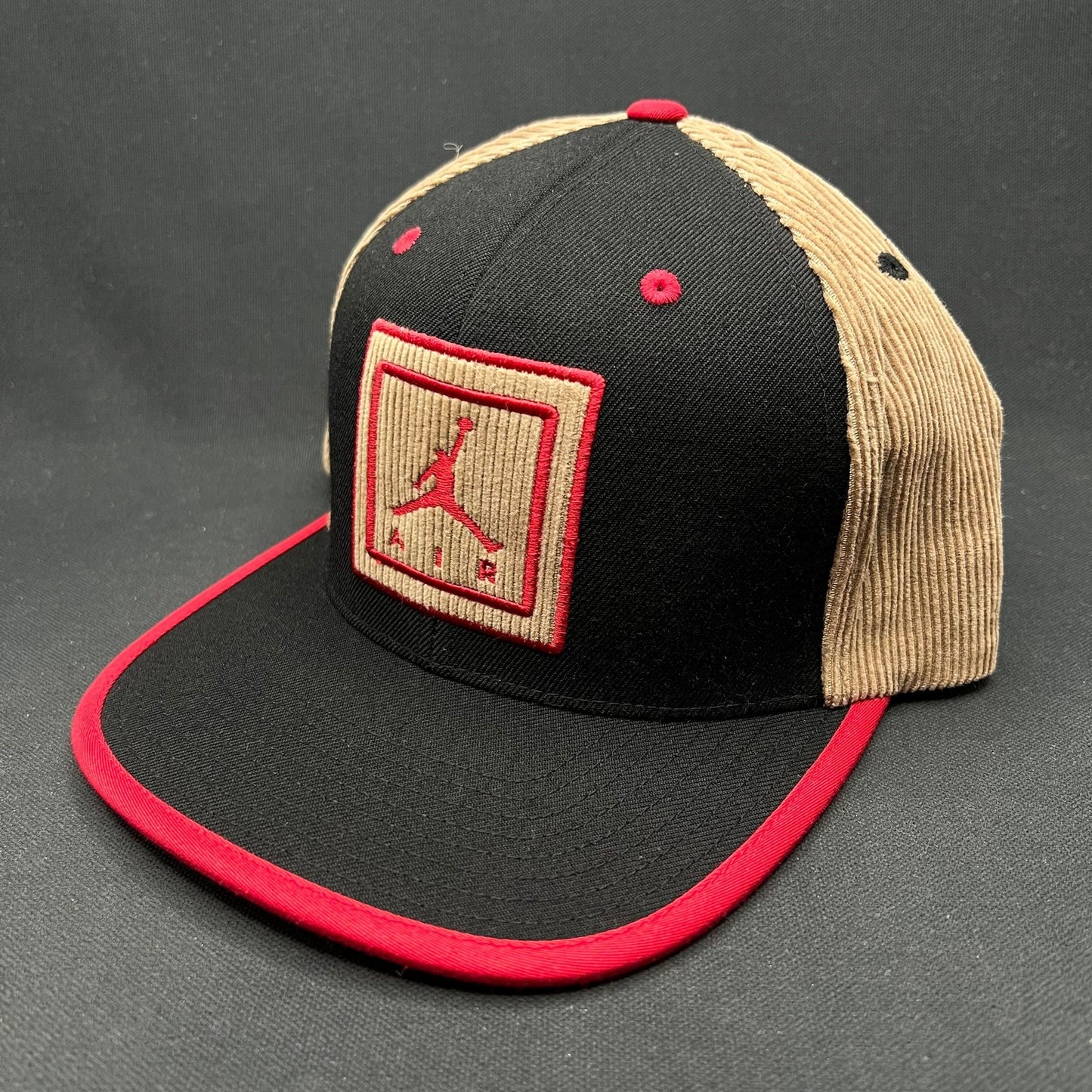 Nike Air Jordan Corduroy Patch Strapback Hat Black Red Tan