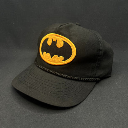 Vintage Batman DC Comics Black Rope Snapback Hat 90s Yellow Logo Cap