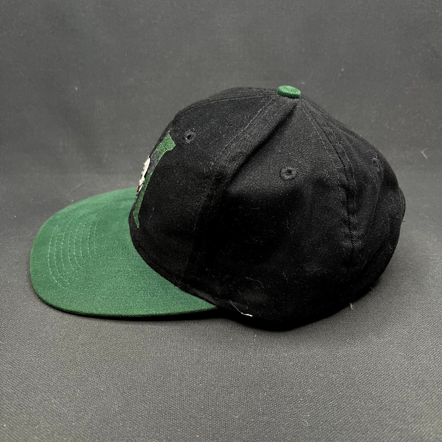 Vintage 90s Disney Store Mickey Mouse M Logo Snapback Hat Black Green Cap