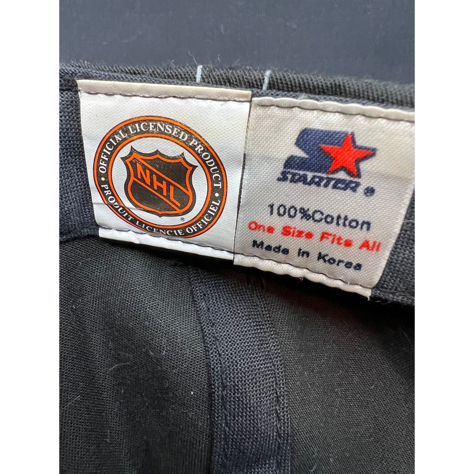 Vintage LA Kings 90's Starter NHL Snapback Hat Black Pinstripe Gray Brim Korea