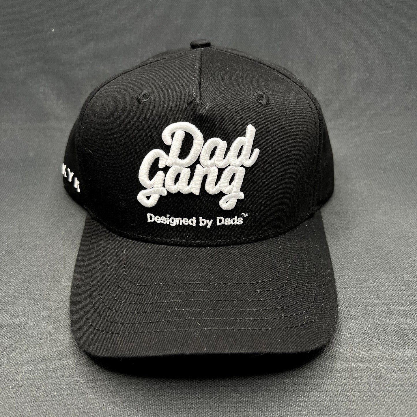 Dad Gang Designed by Dads Black Snapback Hat Script Logo Adjustable Cap