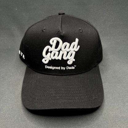 Dad Gang Designed by Dads Black Snapback Hat Script Logo Adjustable Cap